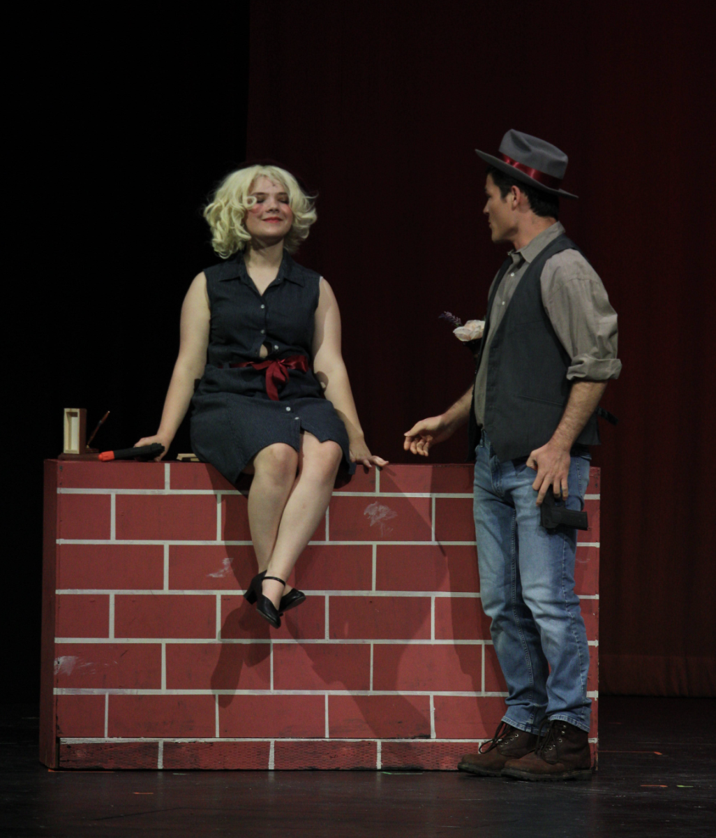 Emma Olsen (10) playing Bonnie, and Jack Hubschmitt (12) playing Clyde, perform The Ballad of One Bonnie Parker, during Westview Theatres One Acts festival.
Courtesy of Connor Pietsch